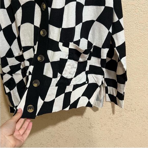 Sanctuary Cityscape Cardi Black Warped Check Button Down Cardigan Sweater M - Picture 4 of 9